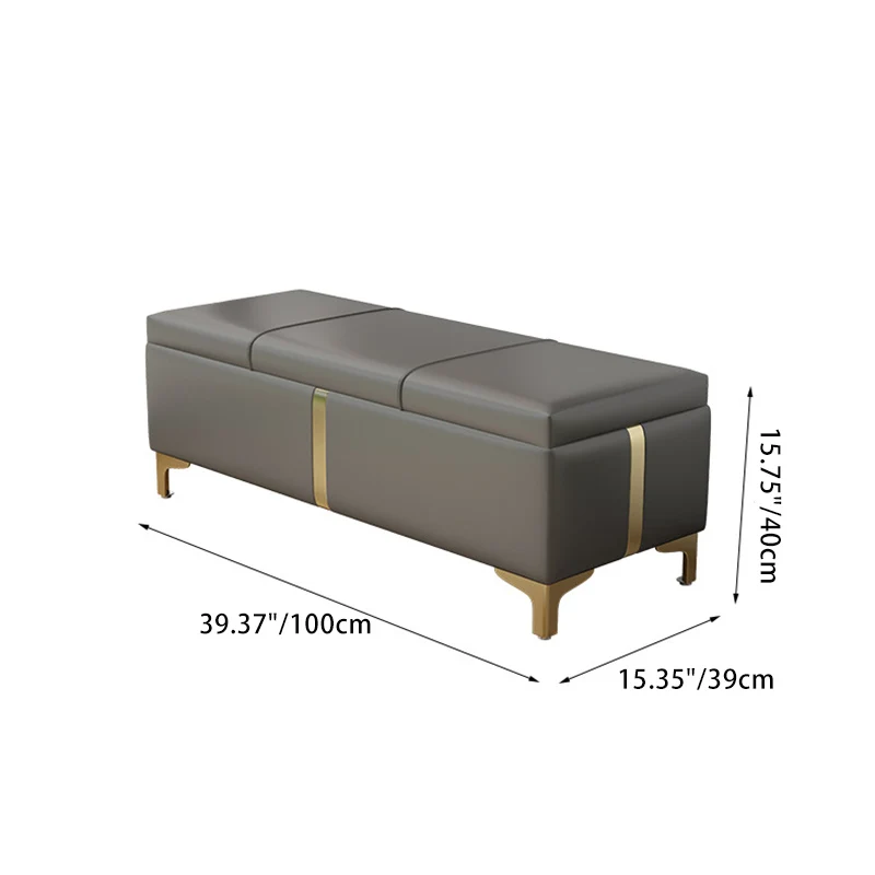 Contemporary Scandinavian Faux Leather Wood Titanium Alloy Sponge Rectangular Storage Bench Backless For Entryway