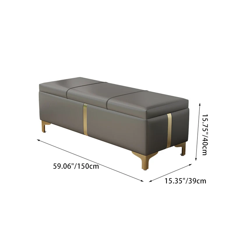 Contemporary Scandinavian Faux Leather Wood Titanium Alloy Sponge Rectangular Storage Bench Backless For Entryway