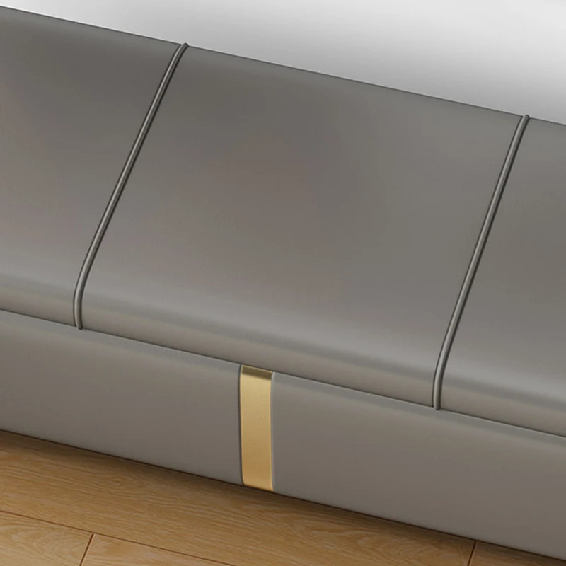 Contemporary Scandinavian Faux Leather Wood Titanium Alloy Sponge Rectangular Storage Bench Backless For Entryway