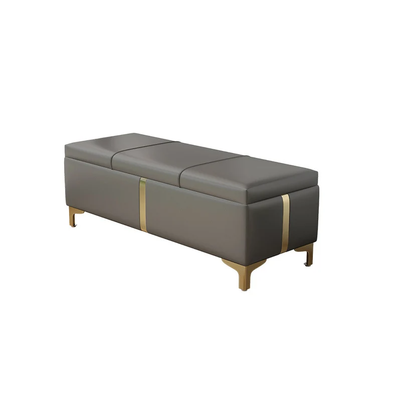 Contemporary Scandinavian Faux Leather Wood Titanium Alloy Sponge Rectangular Storage Bench Backless For Entryway