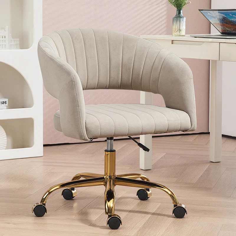 Contemporary Scandinavian Liftable Swivel Curved Square Iron Hemp Velvet Desk Chair Backrest Armrest For Home Office