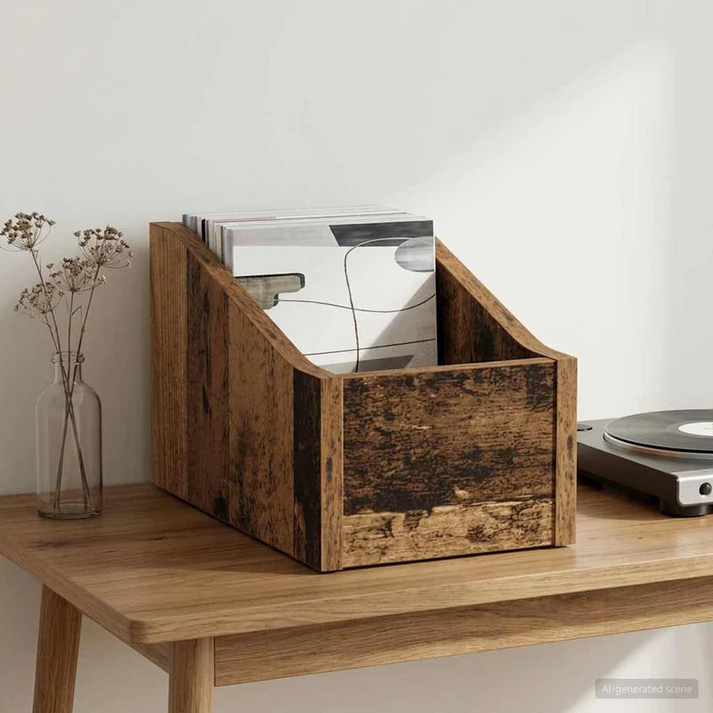 Caixa de Discos LP Madeira antiga 18 x 32 x 18 cm