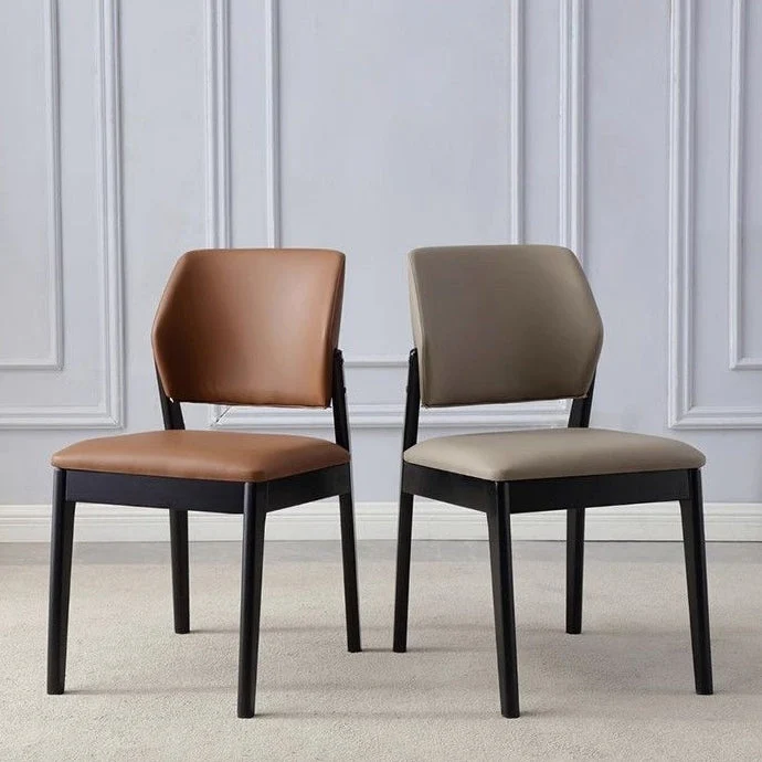 Contemporary Nordic Rectangular Rubberwood PU Leather Chair Backrest Armless For Living Room