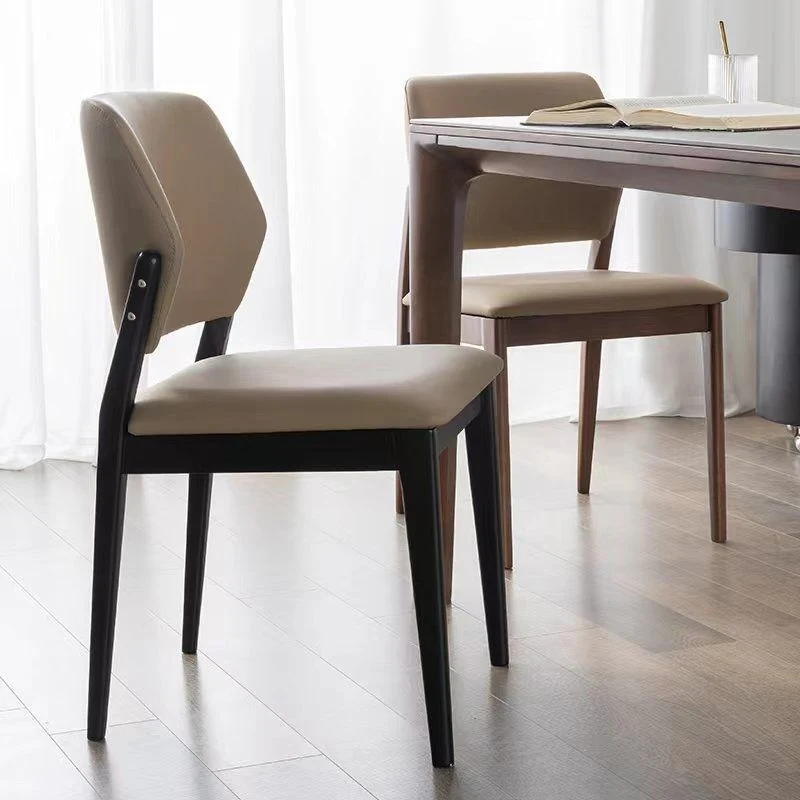 Contemporary Nordic Rectangular Rubberwood PU Leather Chair Backrest Armless For Living Room