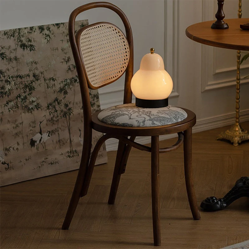 Contemporary Nordic Round Rattan Beech Wood Fabric Chair Backrest Armless For Living Room
