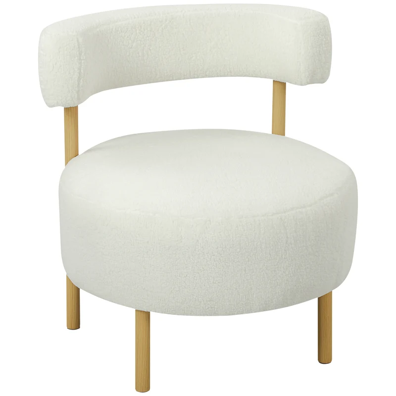 Poltrona Loungesessel Poltrona relax com Sherpa-Fleece, pés metálicos com efeito madeira Poltrona estofada 67 x 67 x 71 cm Creme