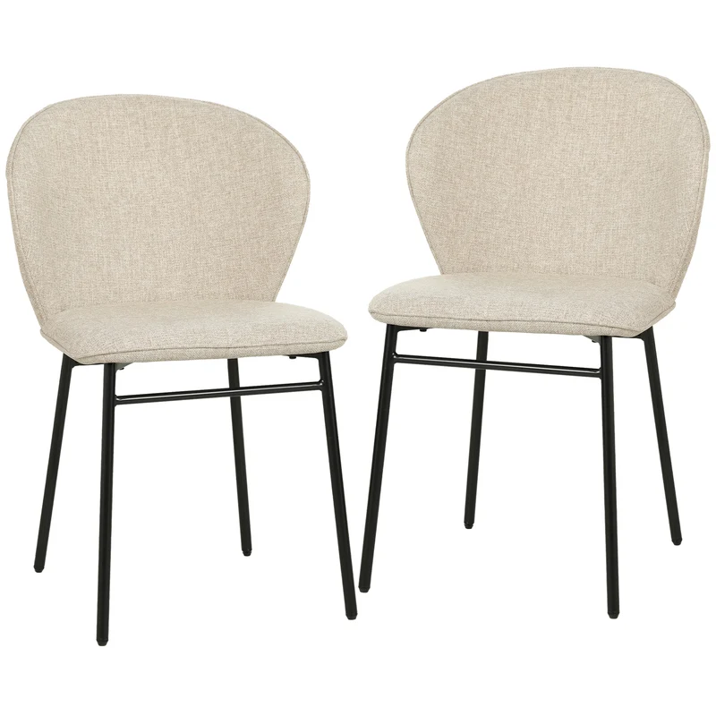 Conjunto de 2 cadeiras de sala de jantar assento acolchoado em tecido com aspecto de linho pés em aço estável design moderno creme