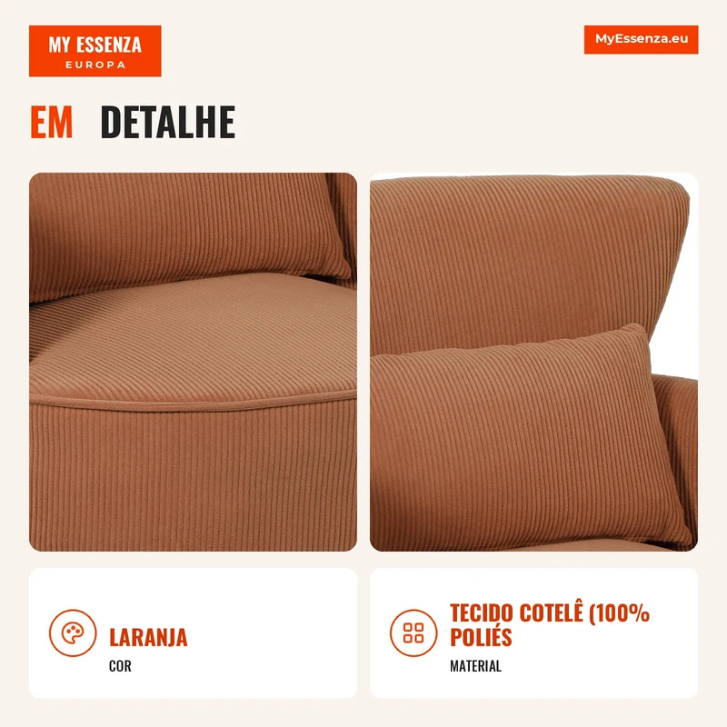 Poltrona moderna com apoios de braço, cadeira de destaque estofada com almofada lombar, pés em madeira de seringueira, Laranja
