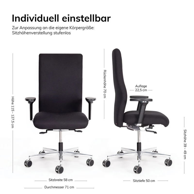 lento Ergonomischer Bürostuhl XL Agilis AG12 - Schwerlaststuhl bis 200 KG