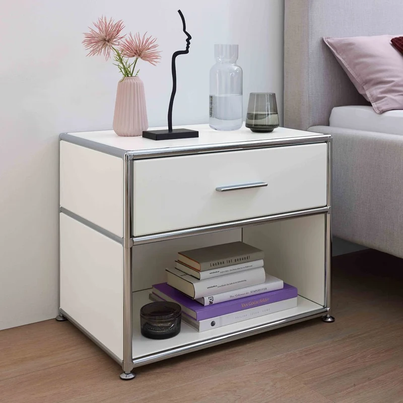 BOSSE SOLUTIONS Nachttisch | Weiß Chrom | 1 Schublade