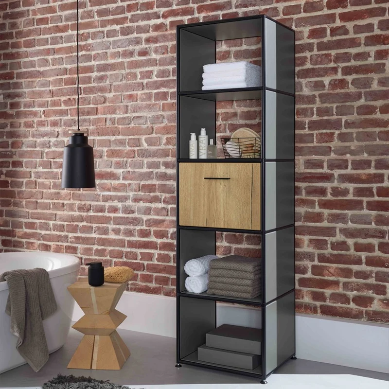 BOSSE SOLUTIONS Schrank Regal | Basaltgrau | Eiche Halifax | Black Edition