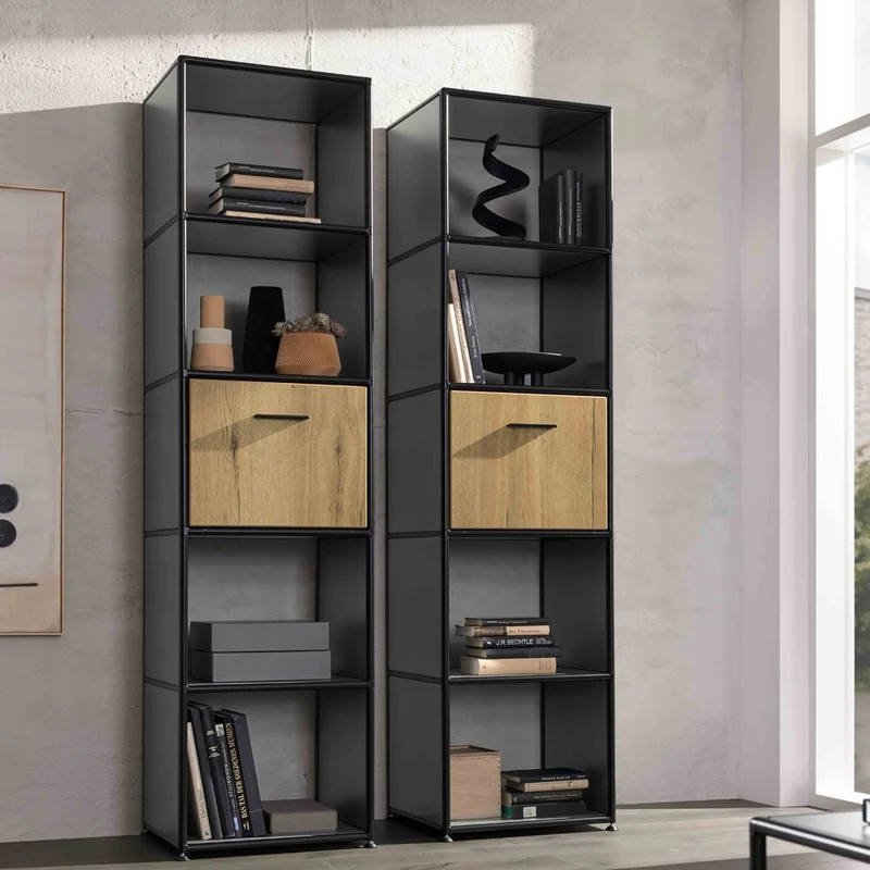 BOSSE SOLUTIONS Schrank Regal | Basaltgrau | Eiche Halifax | Black Edition