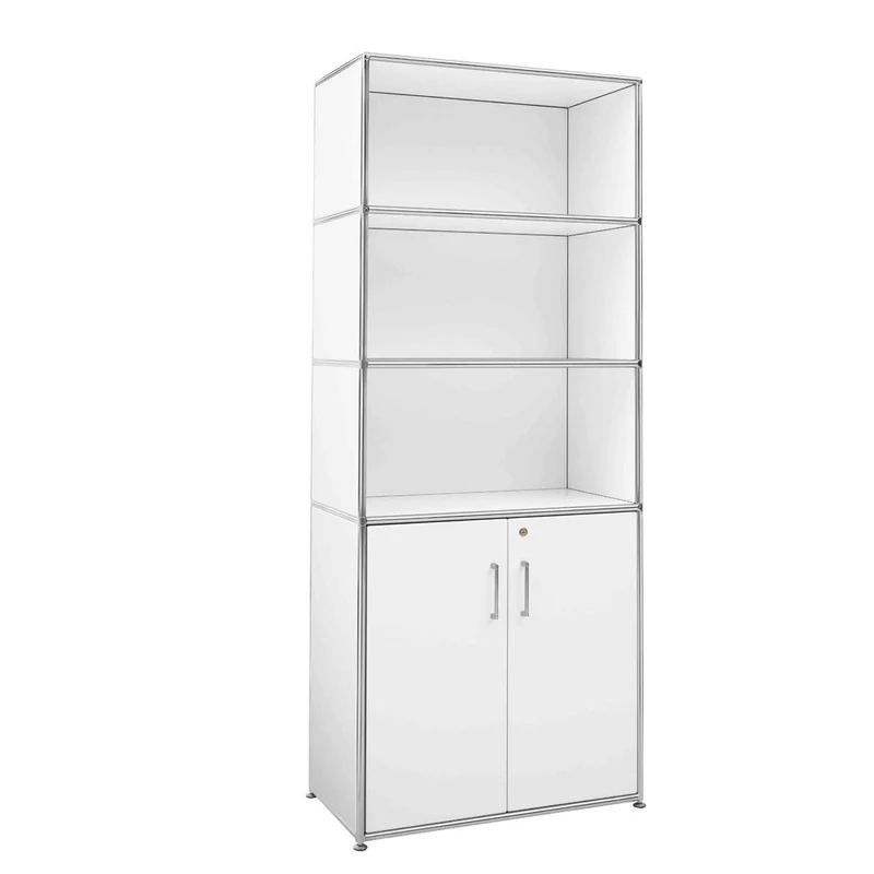 BOSSE SOLUTIONS Regal Schrank | Weiß Chrom | Flügeltüren | abschließbar