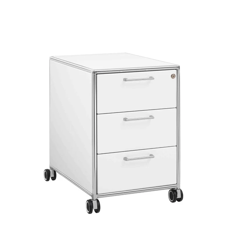 BOSSE SOLUTIONS Rollcontainer | Weiß Chrom | 3 Schubladen | 60cm Tiefe