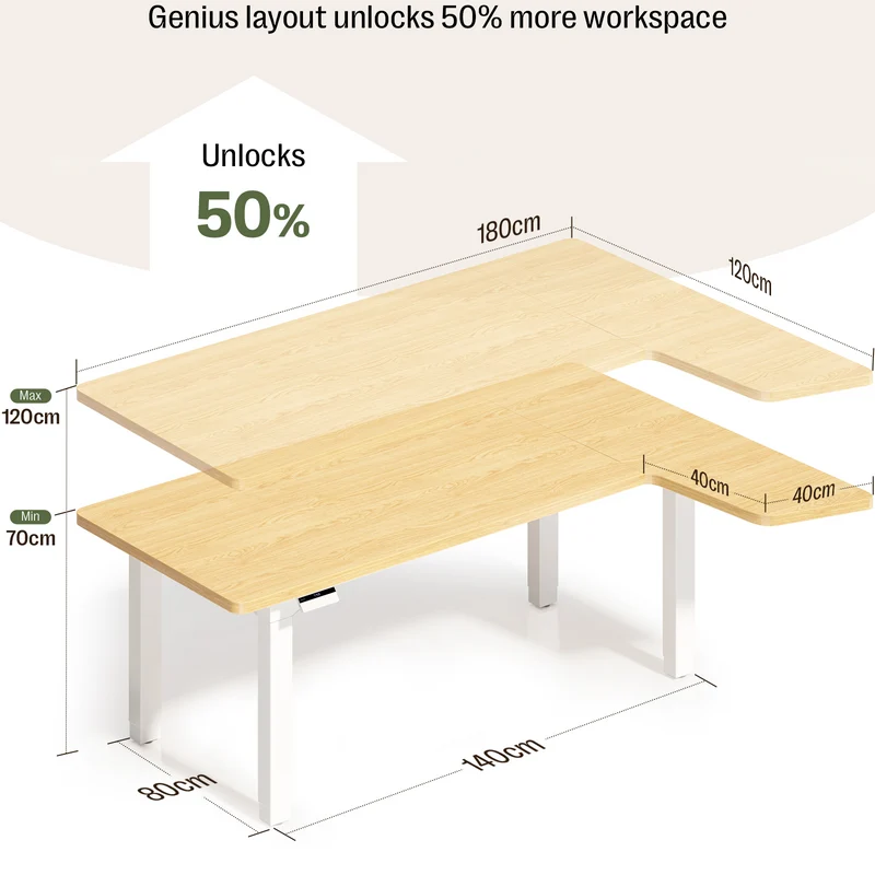Maidesite Canvas – L-förmiger höhenverstellbarer Schreibtisch mit 4 Beinen