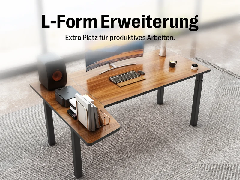 Maidesite Space – Höhenverstellbarer Schreibtisch mit 4 Beinen und L-Erweiterung