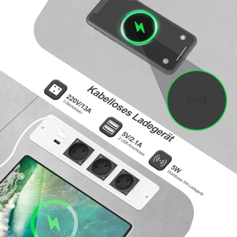 S2 Elektrisch höhenverstellbarer Schreibtisch mit Steckdosenleiste und kabellosem Laden