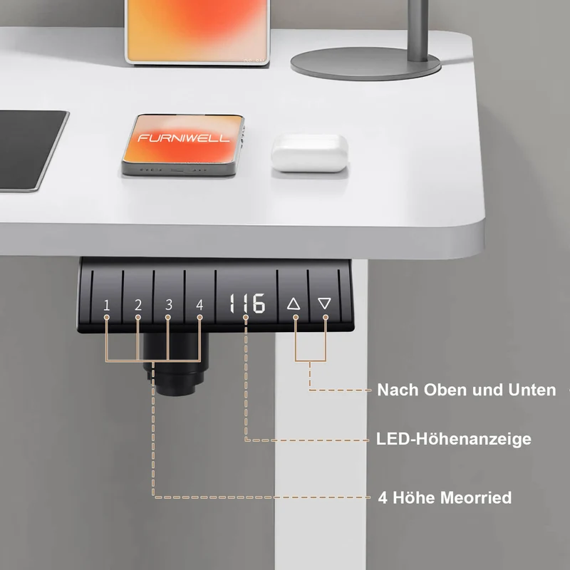 Elektrisch Höhenverstellbarer Schreibtisch 120X60 cm mit voller Arbeitsfläche