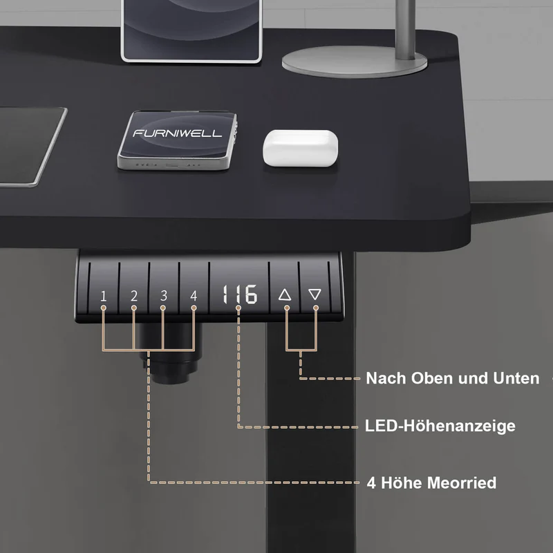 Elektrisch Höhenverstellbarer Schreibtisch 120X60 cm mit voller Arbeitsfläche