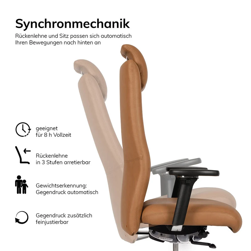 lento Ergonomischer Bürostuhl XL Agilis AG12 Leder - Schwerlaststuhl bis 200 KG