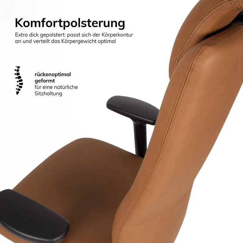 lento Ergonomischer Bürostuhl XL Agilis AG12 Leder - Schwerlaststuhl bis 200 KG