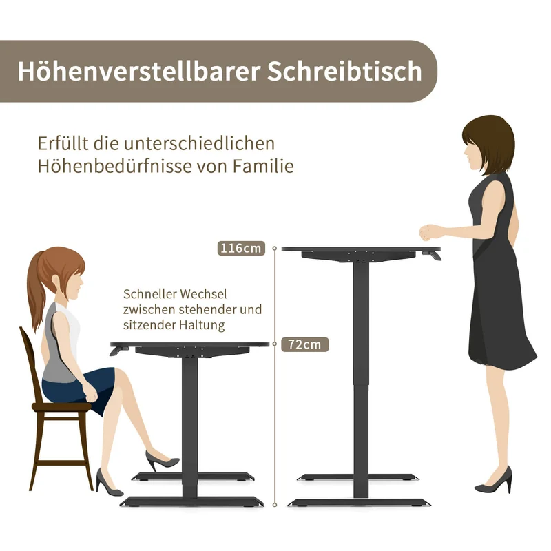 Elektrisch Höhenverstellbarer Schreibtisch mit Rädern 140X70 cm