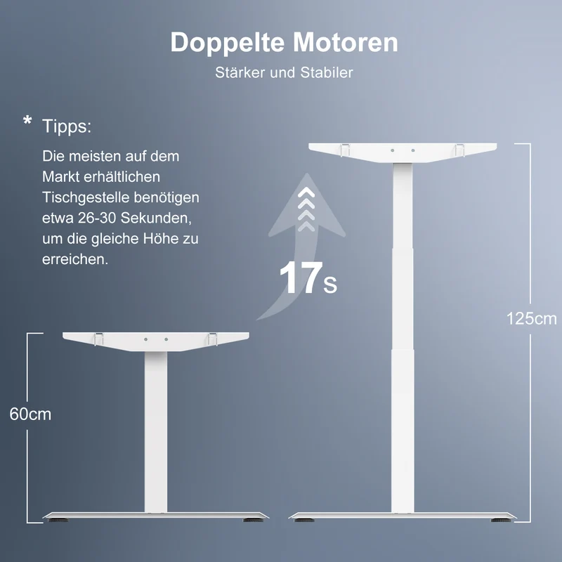 Doppelmotor Höhenverstellbares Tischgestell bis zu 120 kg