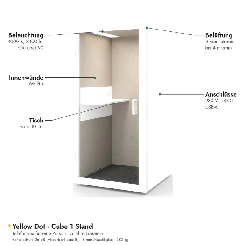 Yellow Dot · Cube 1 Stand – kompakte Akustik-Telefonbox