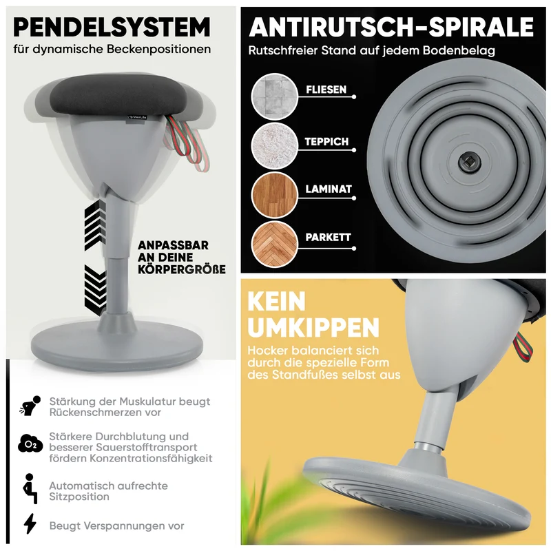 Ergonomischer Bürohocker Testsieger für aktives Sitzen – höhenverstellbar & dynamisch