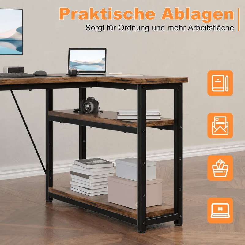 L-förmiger Eckschreibtisch mit 4 Schubladen