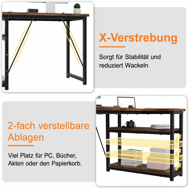 L-förmiger Eckschreibtisch mit 4 Schubladen