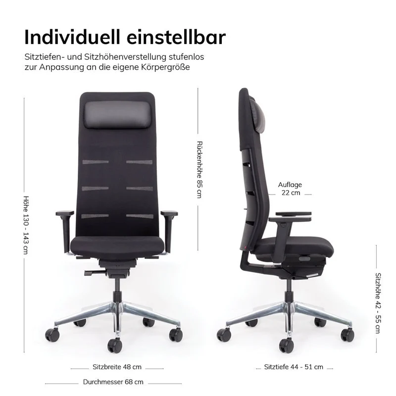 Ergonomischer Chefsessel lento Netzrücken Agilis Matrix MT14 - Konfigurierbar