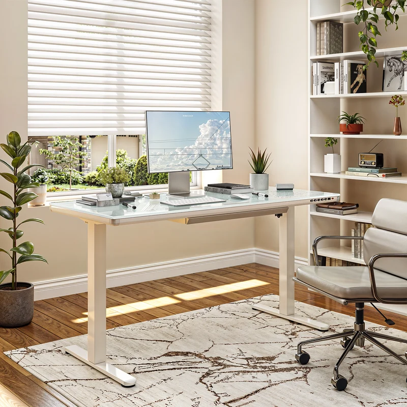 G2 Höhenverstellbarer Schreibtisch mit Einteilige Glasplatte Ergonomischer Stehschreibtisch Computertisch