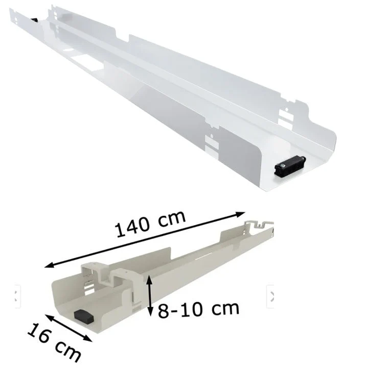 Kabelkanal Kabelwanne für Schreibtisch abklappbar - Weiß / Schwarz / Silber