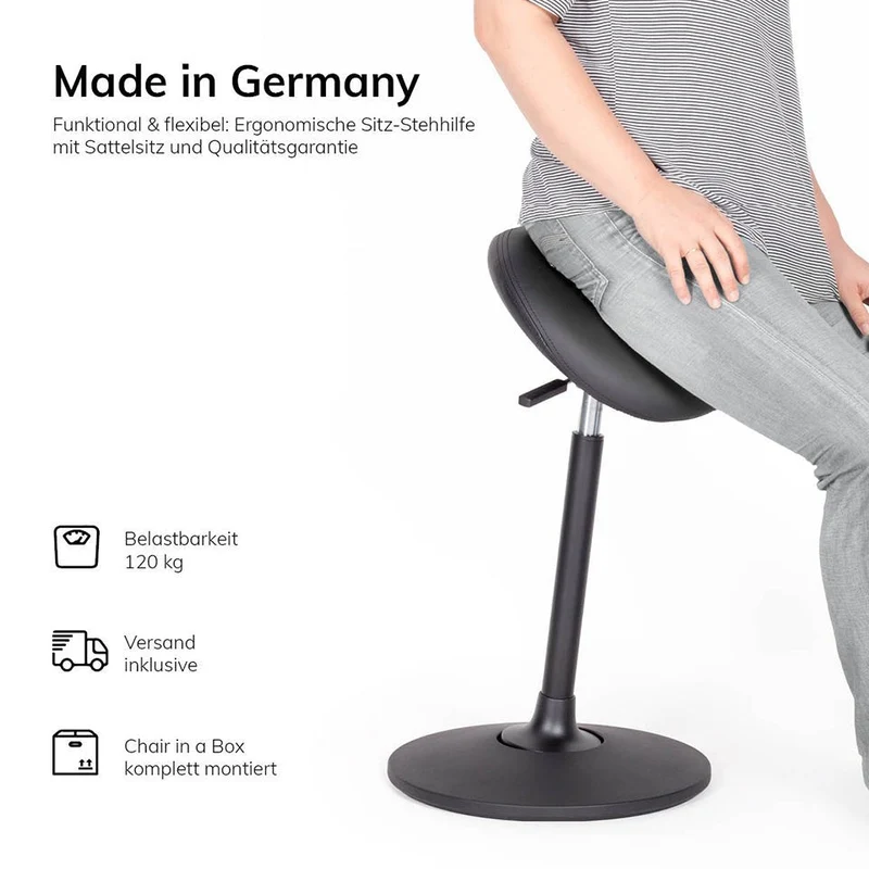 Stehhilfe - Ergonomischer Pendelhocker Lento Sella / Sattelsitz / Stehhocker für einen gesunden Rücken - Kunstleder Antibakteriell