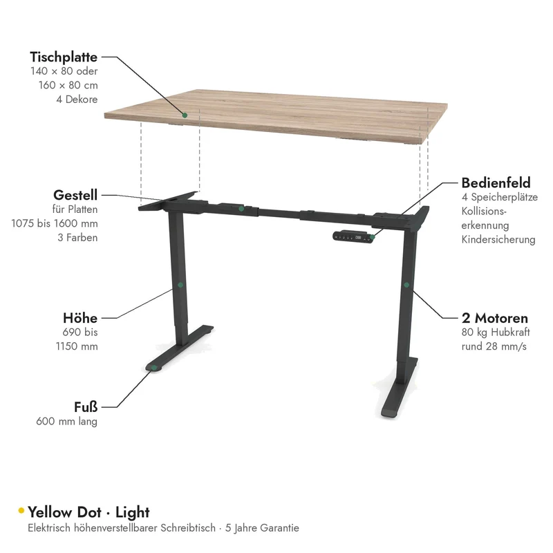 Yellow Dot · Light – Schreibtisch elektrisch höhenverstellbar