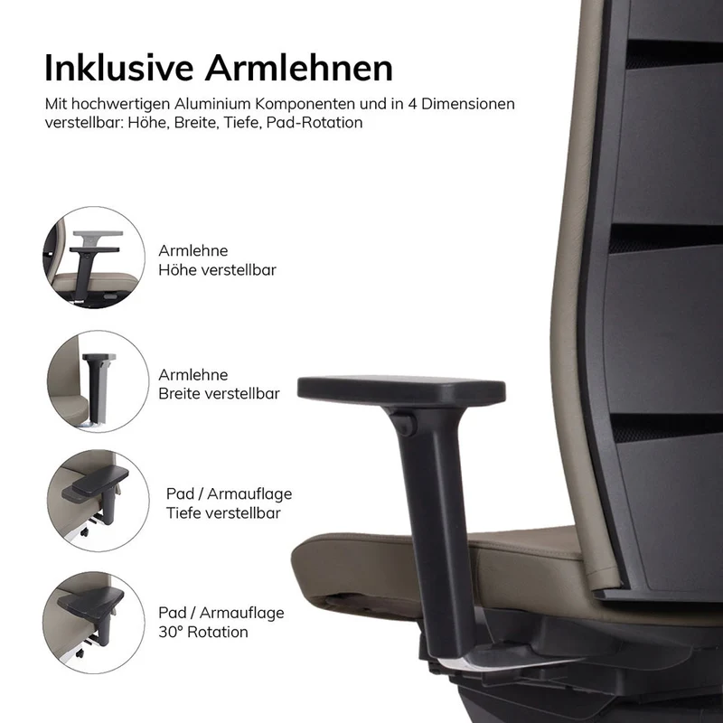 Ergonomischer Bürostuhl | Bezug Echtleder | lento Agilis Matrix MT13