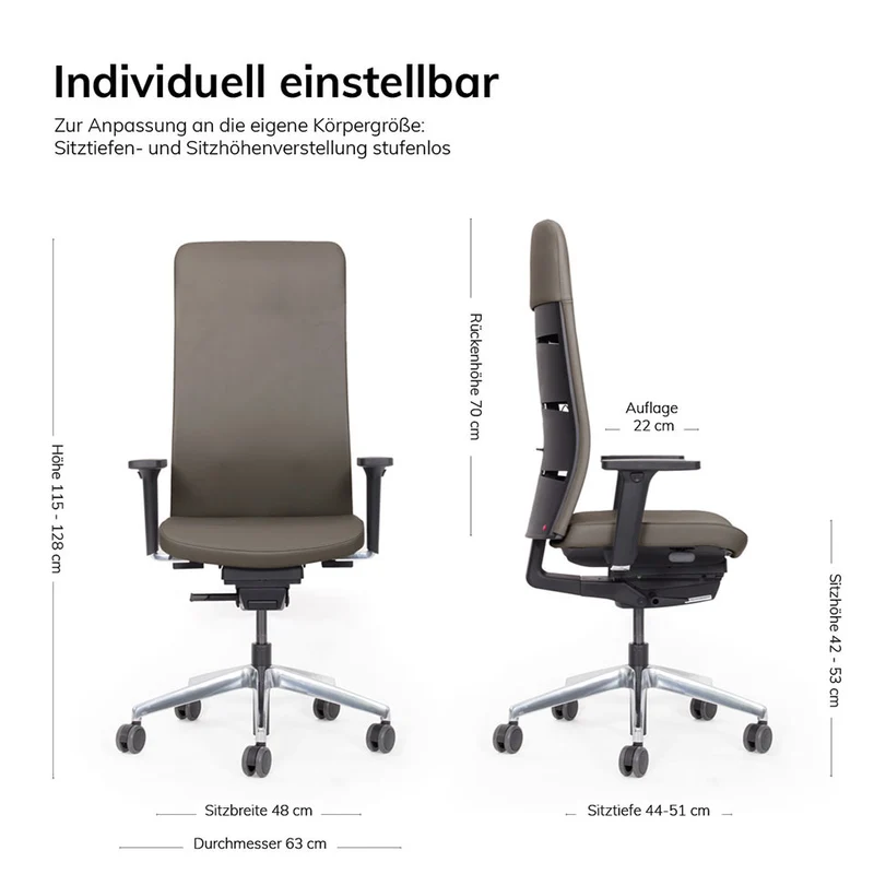 Ergonomischer Bürostuhl | Bezug Echtleder | lento Agilis Matrix MT13