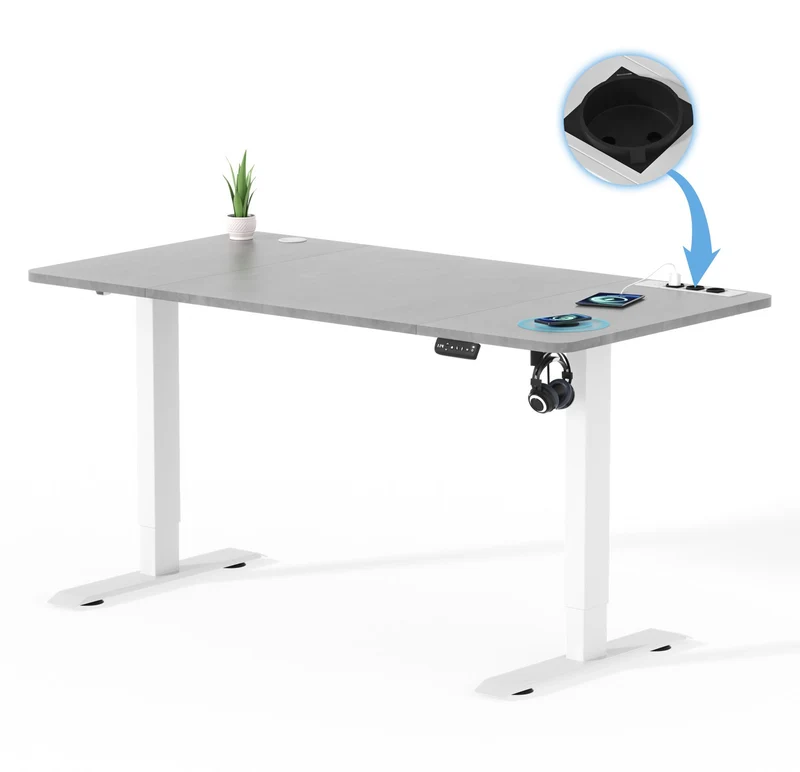 Höhenverstellbarer Schreibtisch mit USB Kabelloses Steckdosen Computertisch