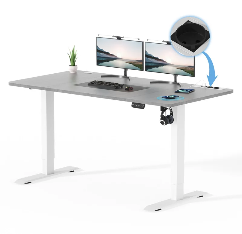 Höhenverstellbarer Schreibtisch mit USB Kabelloses Steckdosen Computertisch