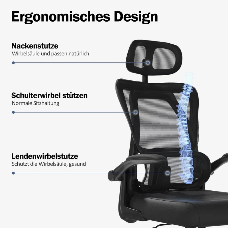Furniwell Klassischer Ergonomischer Bürostühl mit Verstellbarer hoher Rücken
