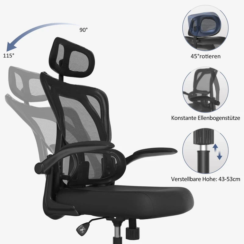 Furniwell Klassischer Ergonomischer Bürostühl mit Verstellbarer hoher Rücken