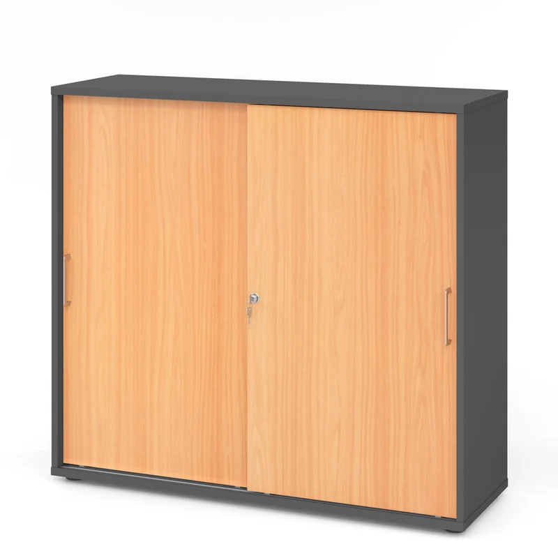 Hammerbacher Schiebetürenschrank 1753S | 3 Ordnerhöhen | abschließbar | 120 x 110 x 40cm