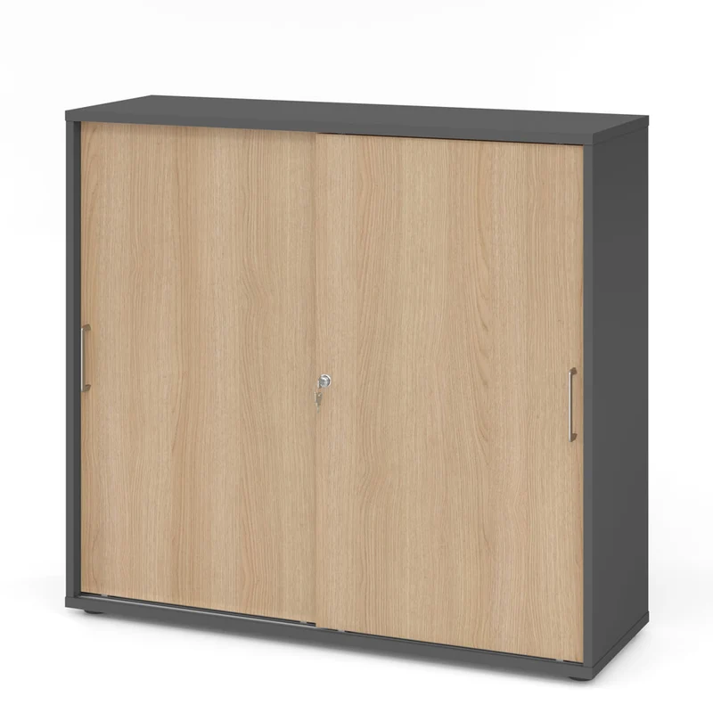 Hammerbacher Schiebetürenschrank 1753S | 3 Ordnerhöhen | abschließbar | 120 x 110 x 40cm