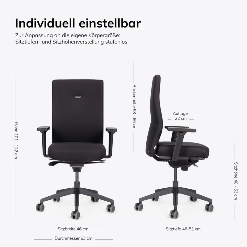 Ergonomischer Bürostuhl lento agilis AG10 Start-UP mit 2D Armlehnen