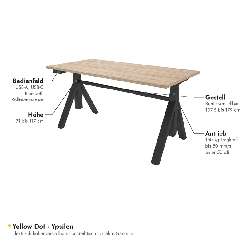 Yellow Dot · Ypsilon – Schreibtisch elektrisch höhenverstellbar