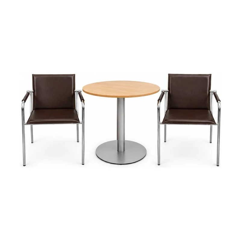 Sitzgruppe Svoboda & Bene – Bistrotisch Ø 80 cm mit 2 Armlehnstühlen Braun, gebraucht
