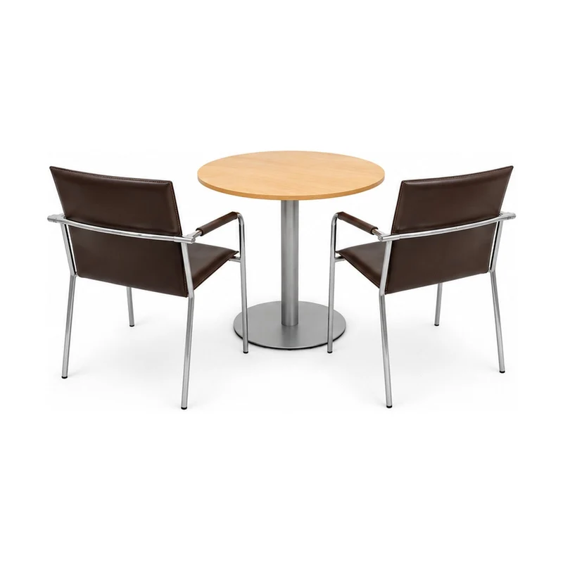 Sitzgruppe Svoboda & Bene – Bistrotisch Ø 80 cm mit 2 Armlehnstühlen Braun, gebraucht