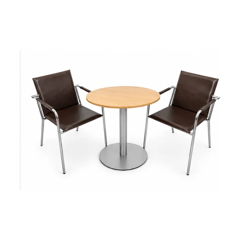Sitzgruppe Svoboda & Bene – Bistrotisch Ø 80 cm mit 2 Armlehnstühlen Braun, gebraucht