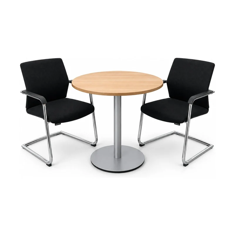 Sitzgruppe Wilkhahn & Bene – Bistrotisch Ø 80 cm mit 2 Freischwingern Schwarz, gebraucht